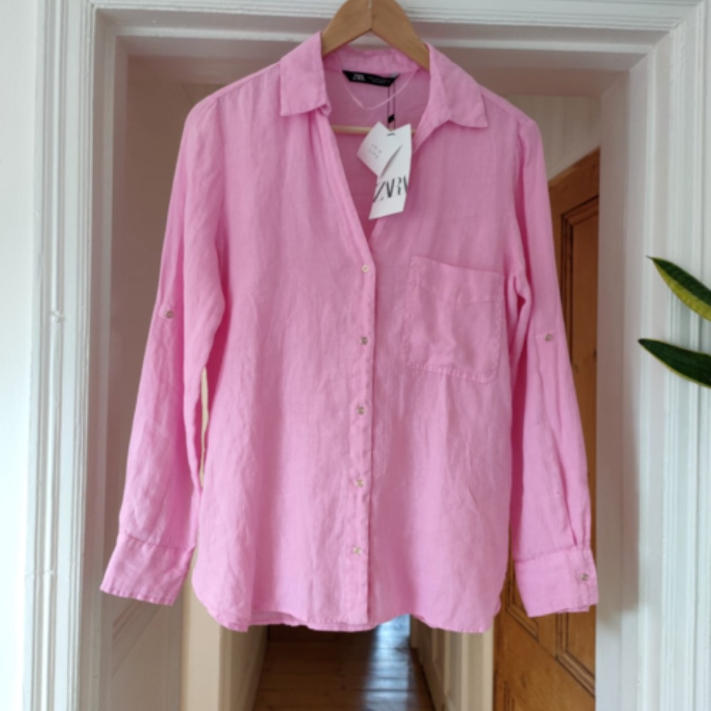 Zara Basic Pink Linen Shirt